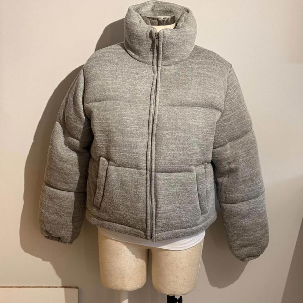 Gap Puffy‎ Jacket Women's M Fabric Gray Cozy Bomber